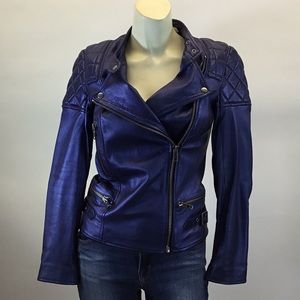 Jack Wills Metallic Blue Leather Jacket